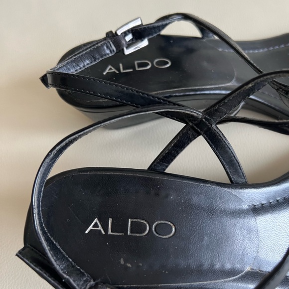 Aldo Black Wedge Thong Sandal size 37 - Picture 4 of 5